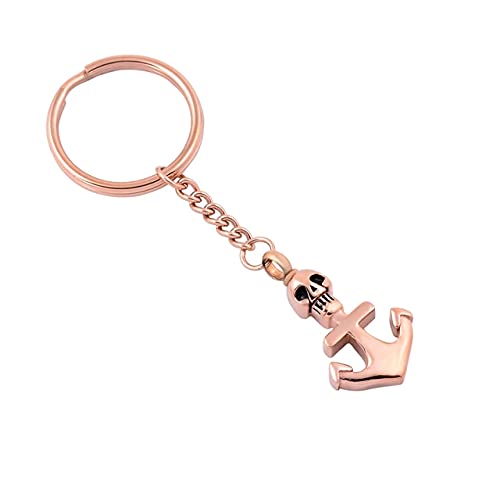 Porte-clés anneau crâne ancre crémation en acier inoxydable poli miroir or rose