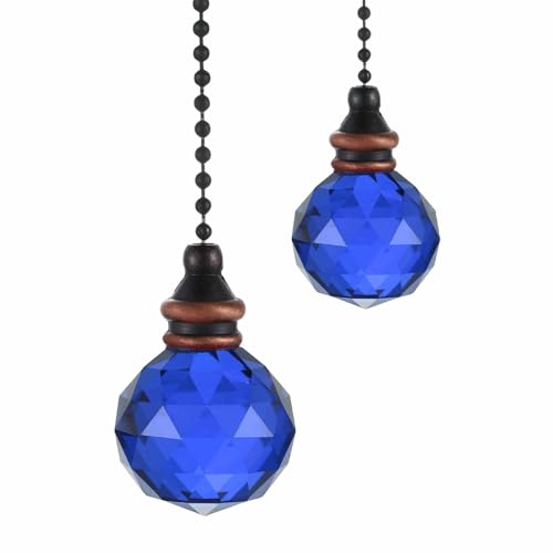 Image of MECCANIXITY 2Pack Ceiling Fan Pull Chain, 12 Inch Decorative Ornaments Crystal Pendant Pull Chain Extension for Ceiling Fans Light Lamp, Dark Blue