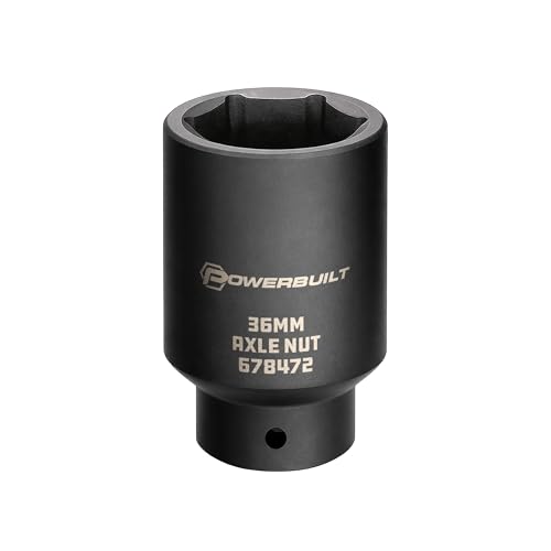 Powerbuilt 1/2-inch Drive Axle Nut Socket 36mm 6 Point Extra Deep Remove Front Wheel Drive Axle Shaft Nuts Pin Hole - 648472 Black