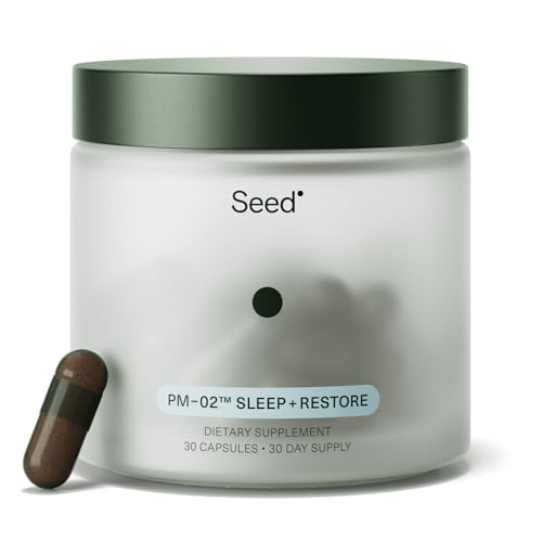 Seed PM-02 Sleep + Restore – Sleep Aid for Women & Men – Non-Habit Forming Bioidentical Melatonin & Ashwagandha – Vegan & Shelf-Stable – 30 Capsules (30-Day Supply)