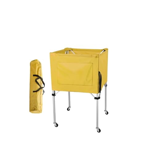 XPPXキャスター 付き ボー ルかご 折り畳み ボール収 納カ ート 大容量ボール 収納 カゴ アルミニ ウム合金 練習用 軽量 野球、サッカー、テニス、バスケ、バレー ボール、カート、卓球などのボール対応 収納袋付き (イエロー,アルミニウム合金)