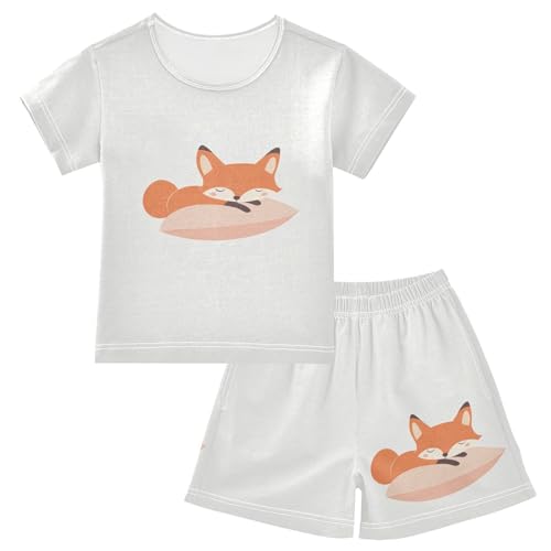 Fox Pillow Pink Pajama Set Short Sleeve Summer Pajamas Sleepwear Nightwear Set Cotton 5Y