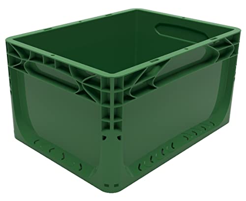 Solent Plastics Euro Stacking Container 20 Litre - 400 x 300 x 220mm - Available in 4 x Colours - Glass Recycling Box Outdoor, Under Sink Storage Boxes, Bicycle Box for Rear Rack (Green)