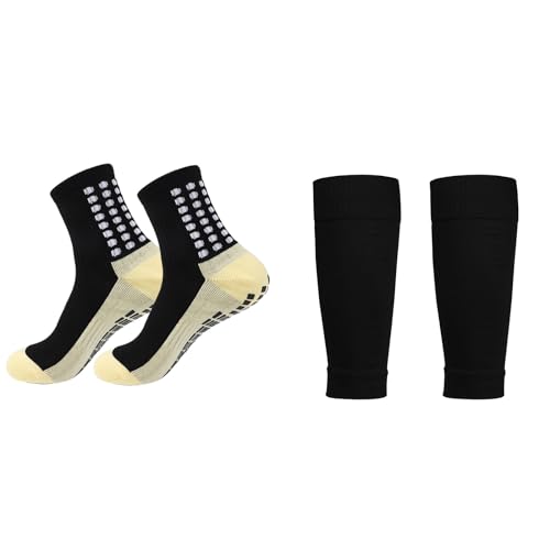 Professional Anti-slip Grip Soccer Socks Set - Sports Socks and Shin Guard Sleeves, Breathable, Athletic, All Seasons