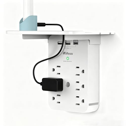Image of Wall Outlet Extender with Shelf, Surge Protector 6 AC Multi Plug Outlet, PD 30W USB Charger Station Splitter Expander for Home Room