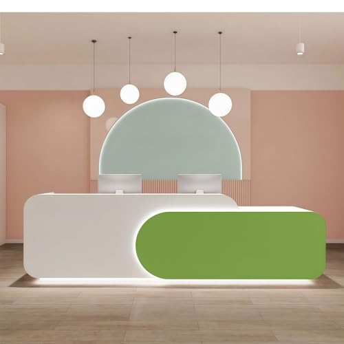 Reception Desk L Shape - Front Desk with Locked Drawers and Hidden LED Lighting, No Assembly Required, for Commercial Counter, Beauty Salons, Retail Counters and Office