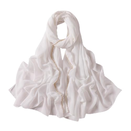 JUMISEE Women's Pearl Chiffon Muslim Jersey Hijab Scarves Fashion Beaded Long Scarf Shawls Head Wrap