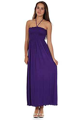 Image of Sakkas Soft Jersey Feel Solid Color Smocked Bodice String Halter Long Dress