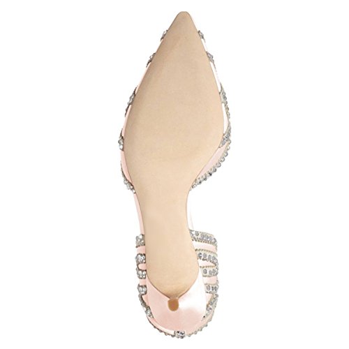 Image of XYD Women's Pumps, Elegant Pointed Toe, D'Orsay Kitten Low Heels, Rhinestone Studs, Slip-On Satin Shoes for Wedding