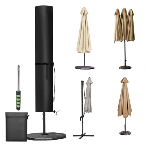 Aipwerer Sonnenschirm Schutzhülle, Abdeckhauben für 3m Wasserdicht, Ampelschirm Hülle mit Stab Winterfest, 420D Oxford Abdeckung für Ampelschirm/Gartenschirm/Balkonschirm (Schwarz, 176X38X38cm)