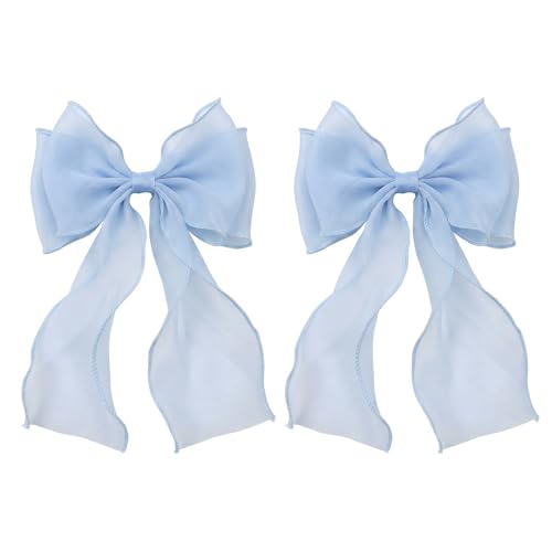 2 PCS Clips de Cabello con Lazo Azul, Clips de Cinta con Lazo y Colas Largas, Clips Tipo Pinza de Pico de Pato, Accesorios para el Cabello para Fiesta y Festival miniatura 1