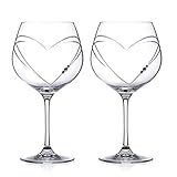 DIAMANTE Two Swarovski Hearts Gin Copa Glasses Embellished with Crystals