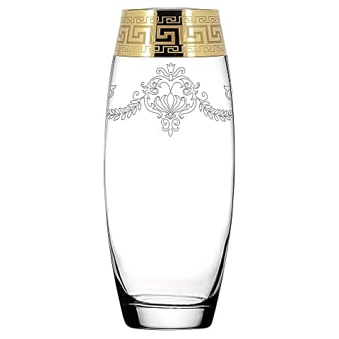 Vase with Gold Decor Clear Glass Unusual Unique Engraved Baroque Ornament - 26cm/ Gift for Women - Mum, Grandma, Nan - Birthday Gift Cover