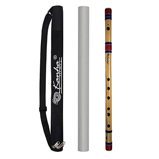 Kanha Flutes C Scale Natural Medium Assam Bamboo Flute Musical Instrument Size 19 Inch Bansuri Right Handed With Cover