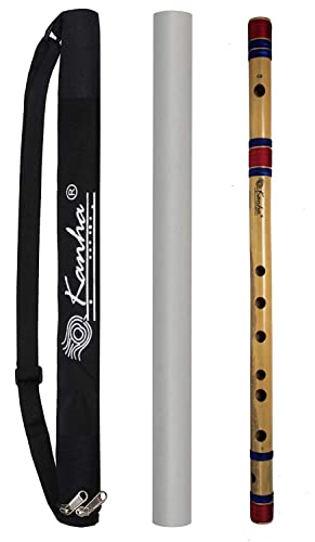 Image of Kanha Flutes C Scale Natural Medium Assam Bamboo Flute Musical Instrument Size 19 Inch Bansuri Right Handed With Cover