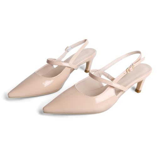 MEOTINA Slingback Heels for Women Kitten Heel Closed Pointed Toe Dressy Sandals Pumps for Wedding Party Casual Shoes