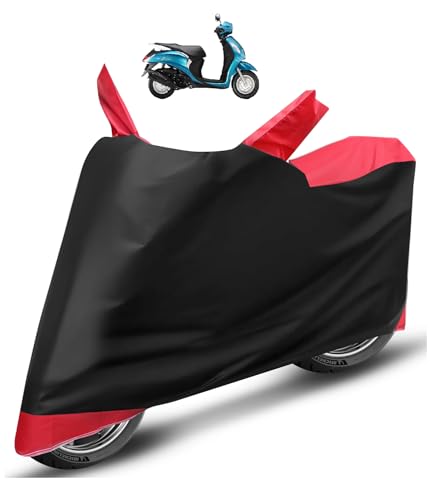 Image of Auto Hub Scooty Cover Compatible with Yamaha Fascino with Mirror Pocket, Dustproof, Heat Resistant, Triple Stitched, Fascino Scooty Cover- Black, Red