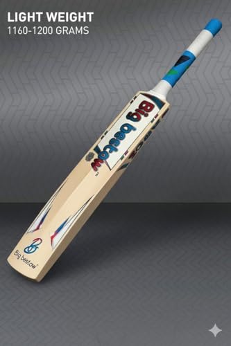 Image of Cricket Bat, T20 Special Leather Bat, English Willow, Cross Weave Tape on The Face | Short Handle | Lightweight | White and Blue Handle | Free Cover