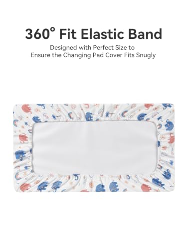 Image of TILLYOU Changing Pad Cover Set in Soft Jersey Material - Fits 32 inch /34''x16 Contoured Pad for Babies, Elephant Rainbow