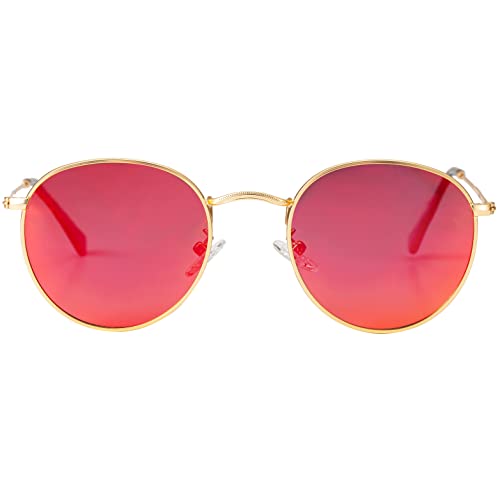 Image of Kursan Small Round Metal Polarized Sunglasses for Men Women Mirrored Lens Classic Circle Sun Glasses