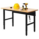 48' Adjustable Workbench with Power Outlets, Work Table for Garage, 2000 LBS Capacity Hardwood Work Bench, Heavy Duty Table for Workshop, Office, Garage, Home