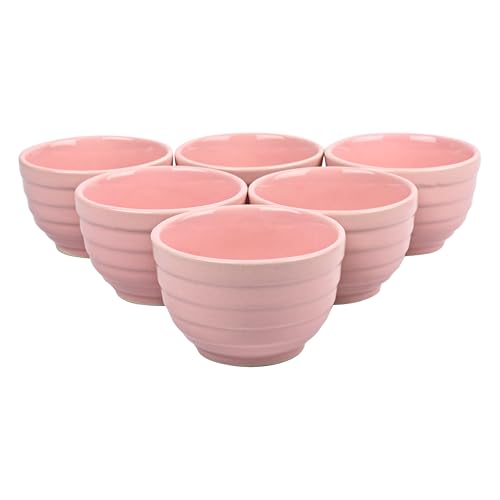 Image of Ceramic Set of 6 Bowls 180ml | Microwave & Dishwasher Safe | Serve Side Dishes, Snacks, Dals, Dessert, Rice & Pudding, Nuts or Dip | Modern Gloss Finish - Pink
