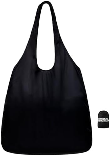 Nanobag Ultra-Lightweight Foldable Tote for Women & Men, Reusable Grocery & Travel Bag, Packable Collapsible Compact Market Essential (Standard Black)