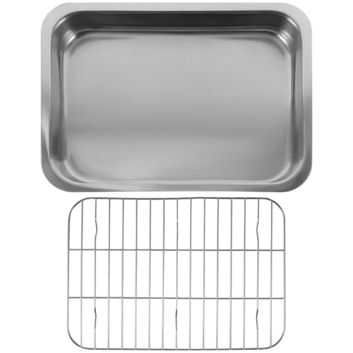 Plaque à Rôtir Rectangulaire Set Acier Inoxydable Support Cuisson Four - 2
