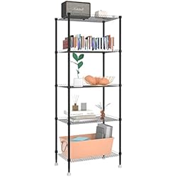 Estanteria 45 X 30 VOONEEN Estantería de 5 niveles, estantería de metal, estante de almacenamiento pequeño con 4 ganchos, estantes de organización de alambre para despensa, cocina, 45x30x120 cm (color negro, 5 niveles)