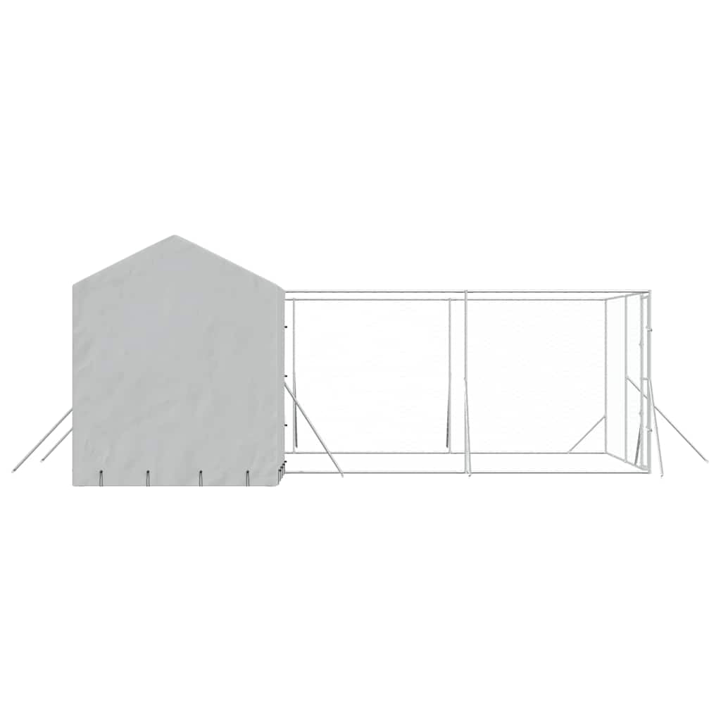 Perrera para perros con techo plateado, acero galvanizado, 6 x 6 x 2,5 m, con puerta cerrable, resistente a la intemperie para perros, cachorros, animales pequeños, protección y seguridad en