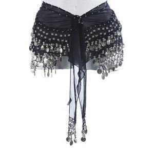 AK TRADING CO. Black Belly Dancing Hip Scarf with Silver Coins4