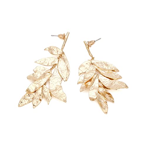 Golden Leaf Cluster Earrings for Women, Golden Leaf Chandelier Earrings, Gold Tree Leaf Statement Dangle Earrings Hypoallergenic, Cute Leaf Plant Drop Earrings, Flower Floral Leaf Bohemian Earrings4