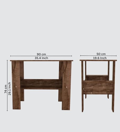 Image of Compact Study Desk with Storage Shelf, Brown Wood Finish, Space-Saving Home Office Table, 90x50x74 cm, DIY Assembly