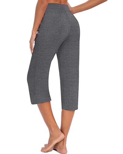 Huukeay 3 Pack Women's Capri Sweatpants, Cozy Wide Legs Cropped Capri with Pockets, Lounge Jogger Pants Workout Yoga Solid4