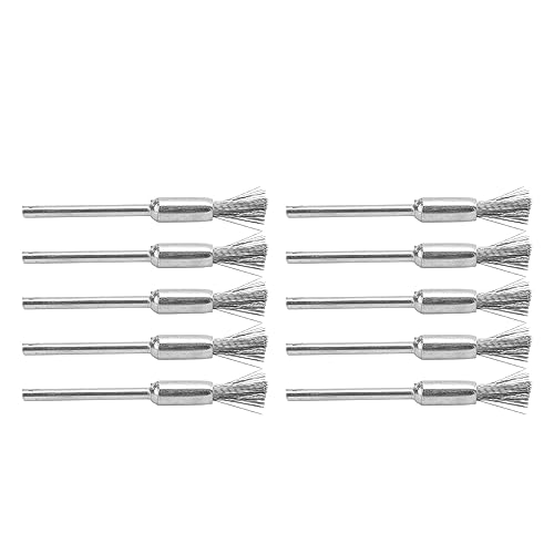 Respicefinem 10Pcs Wire Wheel Brush Set Electric Cup Stainless Steel Drill Accessory for Polishing Cleaning Bowl Shape Ideal for Removing Burrs Dust Oxide Layer and Paint (Pen Shape)