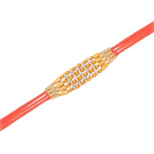 Image of Peora Om Shree Ram Swastik Rakhi for Brother Bhaiya | Crystal & Beads Studded | Red Thread | Raksha Bandhan Hamper with Roli Chawal Greeting Card
