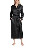 Latuza Women's Petite Silky Satin Robes Petite Length Kimono Bathrobe L Black