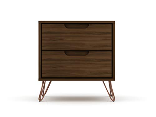 Manhattan Comfort Rockefeller Nightstand with Drawers, Mid Century Modern Bedside Table, Minimalist Display and Storage Organizer, Ideal for Bedroom and Living Room, Brown