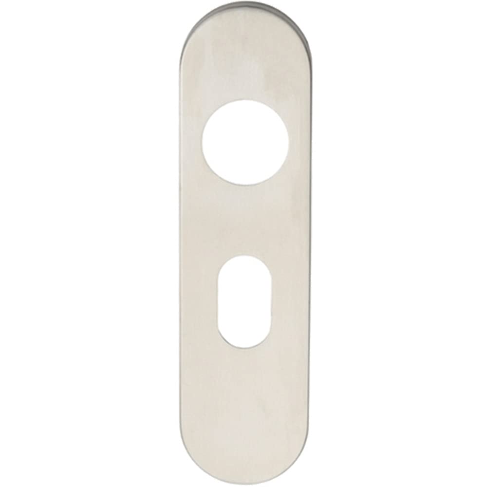 Pair Radius UK Oval Cylinder Plate Cover - 170 x 45 x 8mm - Satin Steel | Commercial Lever on Backplate Door Handle - Internal Door Hardware - Lock, Euro, Oval and Latch Options Available