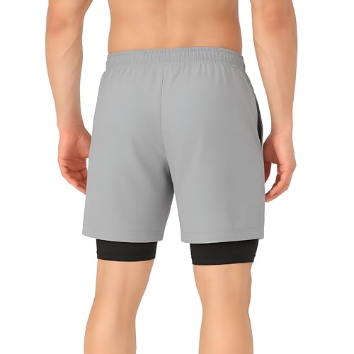Image of Men's 2 in 1 Active Dual Shorts with Inner Tights Layer & Compression Liner, Double Layer Athletic Short for Running, Gym & Sports