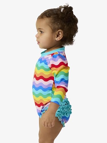 Image of RuffleButts Baby Girls UPF 50+ Sun Protection Floral Printed Long Sleeve One Piece Rash Guard Swimsuit with Zipper