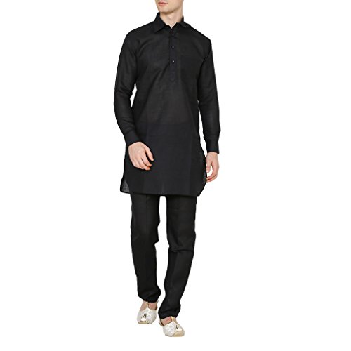 Kurta Pathani de algodón negro talla 44 conjunto de pijama premium para hombre 1