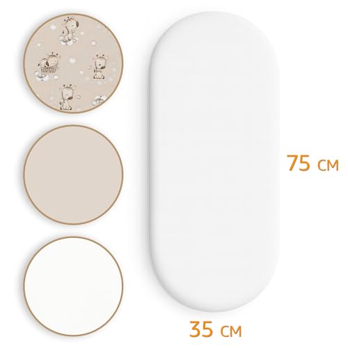 Spannbettlaken Kinderwagen Baby Spannbetttücher 3er Set: 35x75 cm - 2X Bettlaken + 1x wasserdichter Matratzenschoner - Babybett Zubehör für Kinderbett Beistellbett Stubenwagen 35 x 75