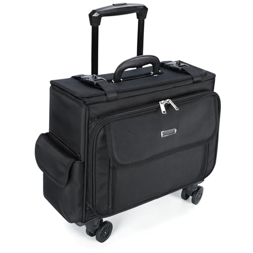 Lekespring Rolling Briefcase 17.3 Inch Laptop Bag with Wheels Ballistic Nylon Wheeled Business Case for Men Women Underseat Carry On Rolling Work Bag Detachable 360 Spinner Wheels File Organizer