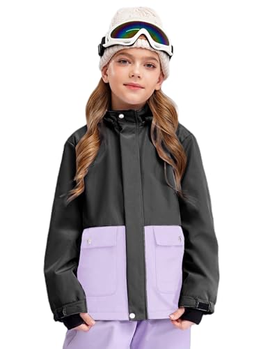 Kaerm Kids Girl's Winter Waterproof Coat Long Sleeve Ski Hooded Jacket with Pockets Raincoat Outerwear