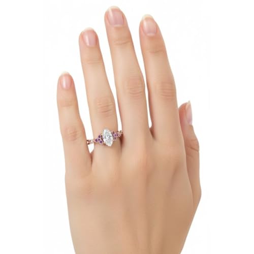 Image of 55Carat Choose Your Gemstone 14k Rose Gold Plated Marquise Shape Petite Engagement Ring Everyday Wedding Jewelry Handmade Gifts for Wife Celtic Knot Split Diamond CZ Birthstone Ring : US Size 4 to 12