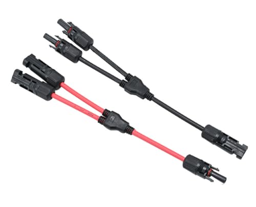 2-Piece MC4 Connectors Solar Panel Cable Y-Branch Parallel Connector 2 to 1 Adapter IP67 Waterproof Solar Panel Connectors for PV Arrays