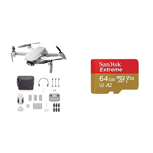 DJI Mini 2 Fly More Combo - Ligero y Plegable Drone Quadcopter + SanDisk Extreme - Tarjeta de Memoria microSDXC de 64 GB con Adaptador SD