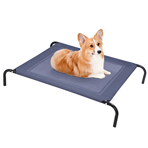 GYMAX Lettino L/XL per Cani, Portata di 40/70kg, Brandina per Animali, Struttura in Ferro, Portatile e Leggero, Ideale per Esterno/Interno, 110x80x18 cm