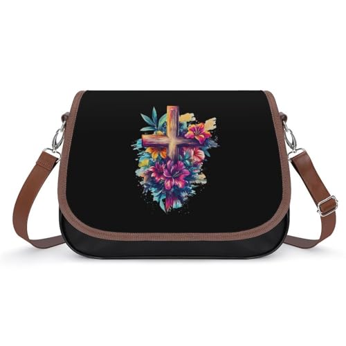 Crosss Floral Christ Flowers Women's Crossbody Bags Leather Messenger Handbag Small Shoulder Bag Purse